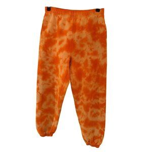 TNA Aritzia Womens Sweatpants Size Medium Orange Cozy Fleece Tie-dye Athleisure